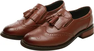 Women's Genuine Leather Tassel Loafers Brogues Slip-On Court Shoes