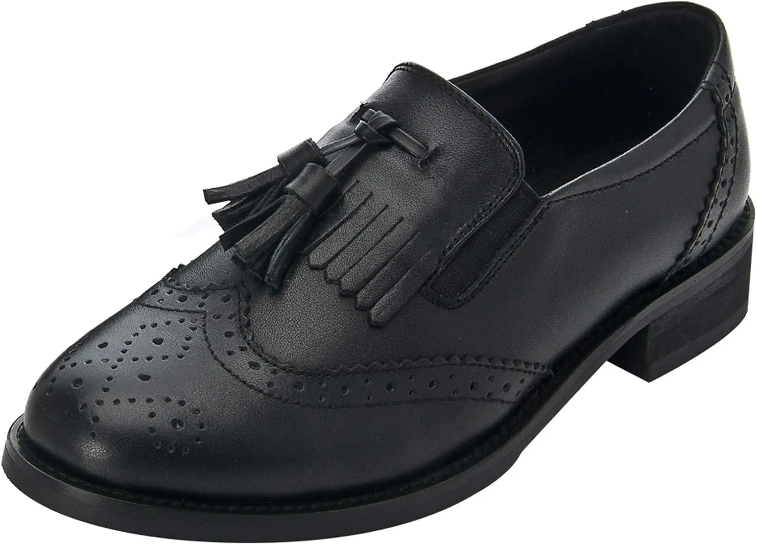 Women's Genuine Leather Tassel Loafers Brogues Slip-On Court Shoes