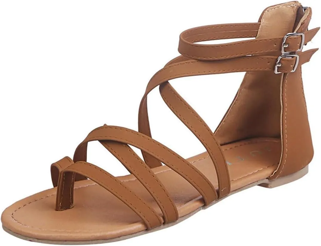 Womens Gladiator Strap Sandals Elastic Strappy String Thong Ankle Strap Flip Flops Bungalow Sandal Summer Beach Shoes