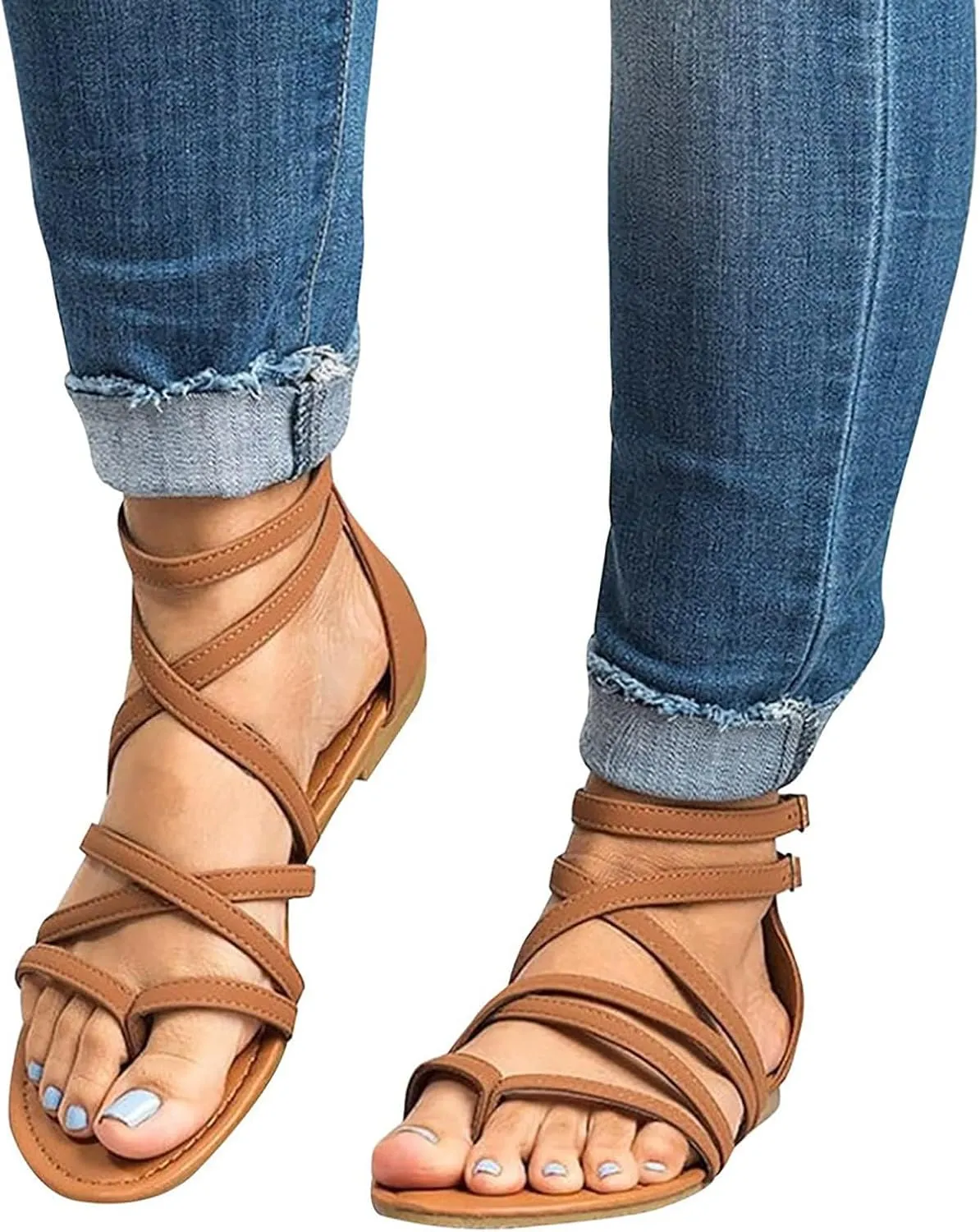 Womens Gladiator Strap Sandals Elastic Strappy String Thong Ankle Strap Flip Flops Bungalow Sandal Summer Beach Shoes