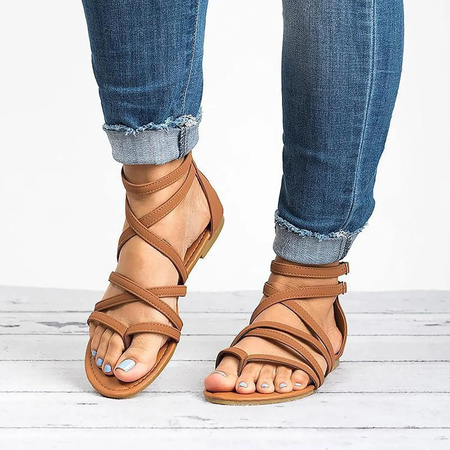 Womens Gladiator Strap Sandals Elastic Strappy String Thong Ankle Strap Flip Flops Bungalow Sandal Summer Beach Shoes