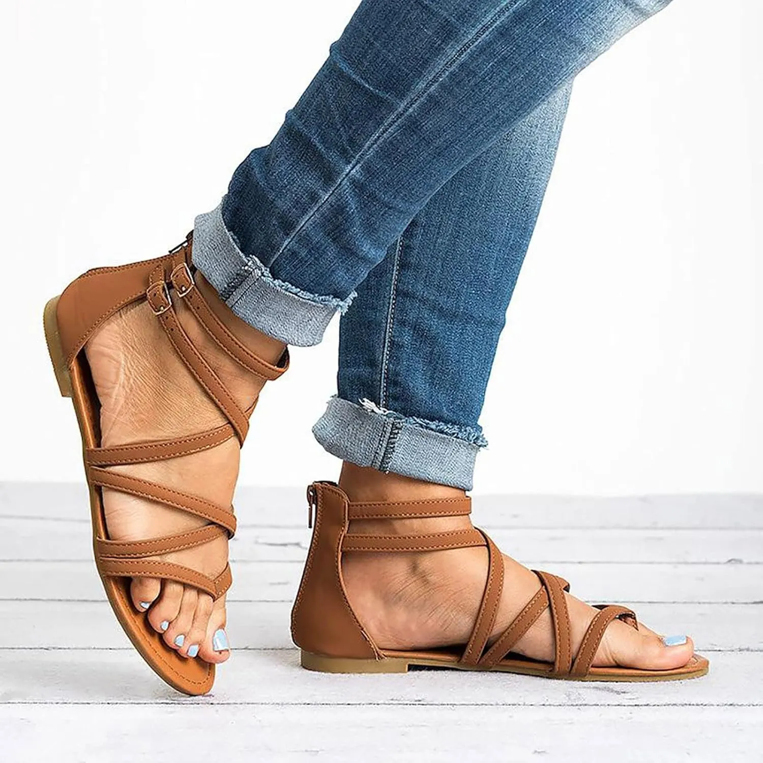 Womens Gladiator Strap Sandals Elastic Strappy String Thong Ankle Strap Flip Flops Bungalow Sandal Summer Beach Shoes