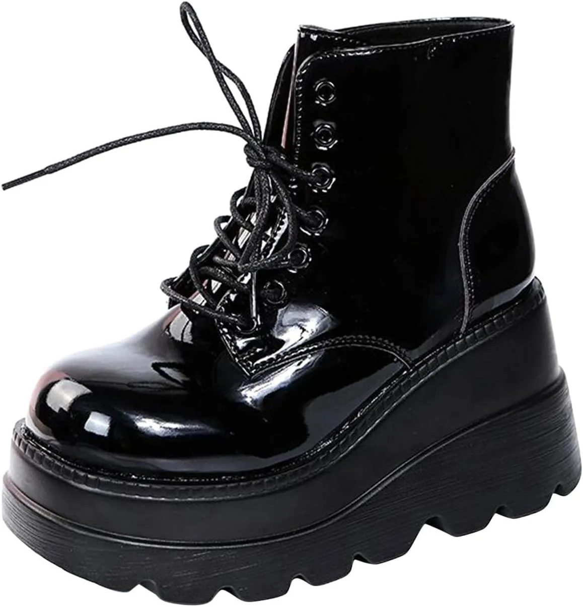 Womens High Platform Goth Ankle Booties Wedges Chunky High Heel Round-Toe Lace up Punk Combat Boots for Women
