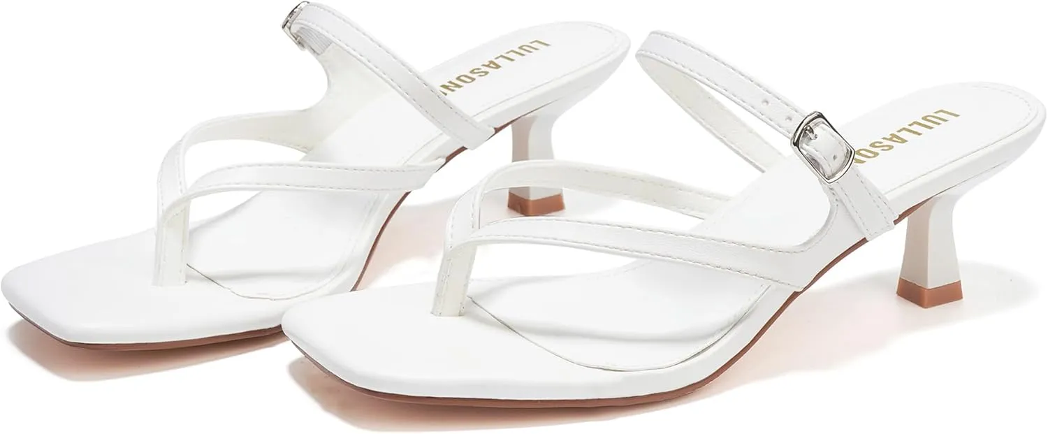 Women's Kitten Heels Sandals Flip Flops Low Heels Slip On Slides 1.8-2 Inch Heeled Square Open Toe Sandals for Women