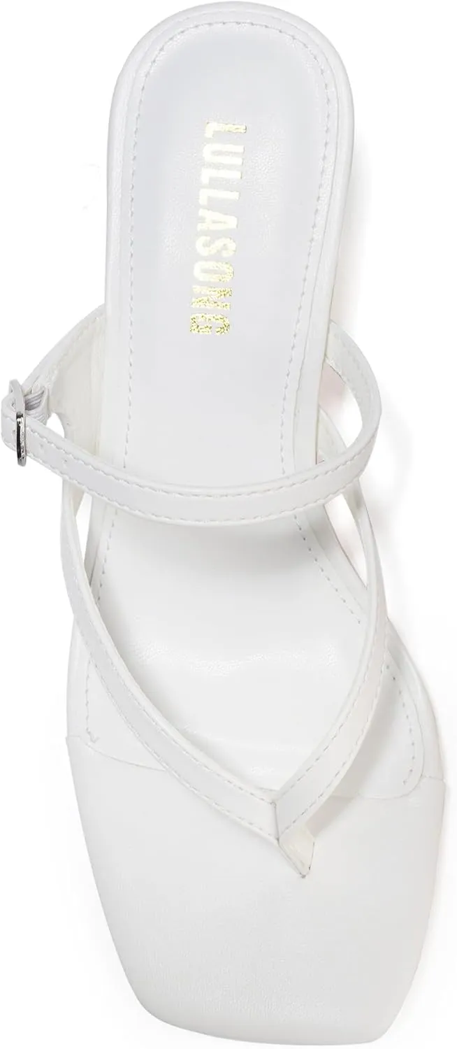 Women's Kitten Heels Sandals Flip Flops Low Heels Slip On Slides 1.8-2 Inch Heeled Square Open Toe Sandals for Women