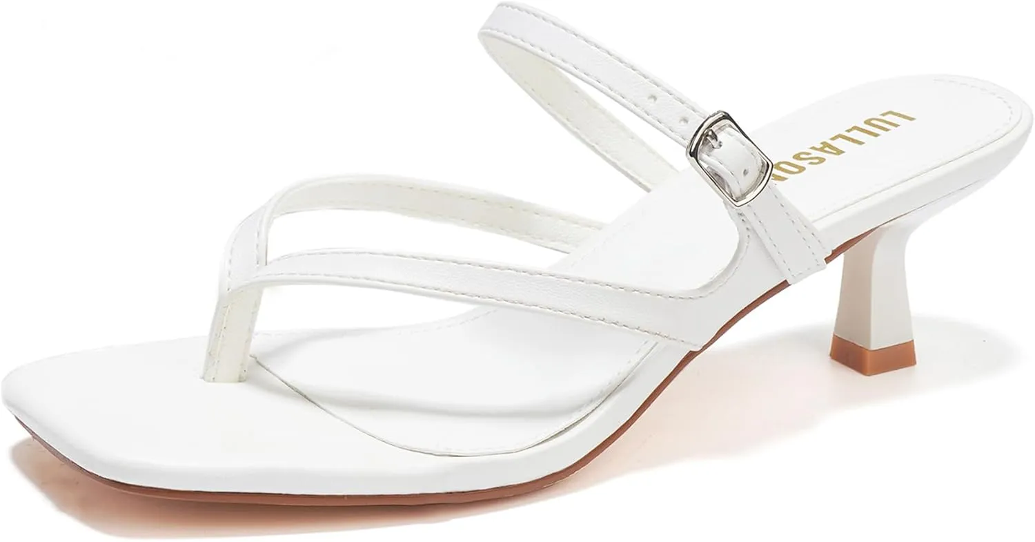 Women's Kitten Heels Sandals Flip Flops Low Heels Slip On Slides 1.8-2 Inch Heeled Square Open Toe Sandals for Women