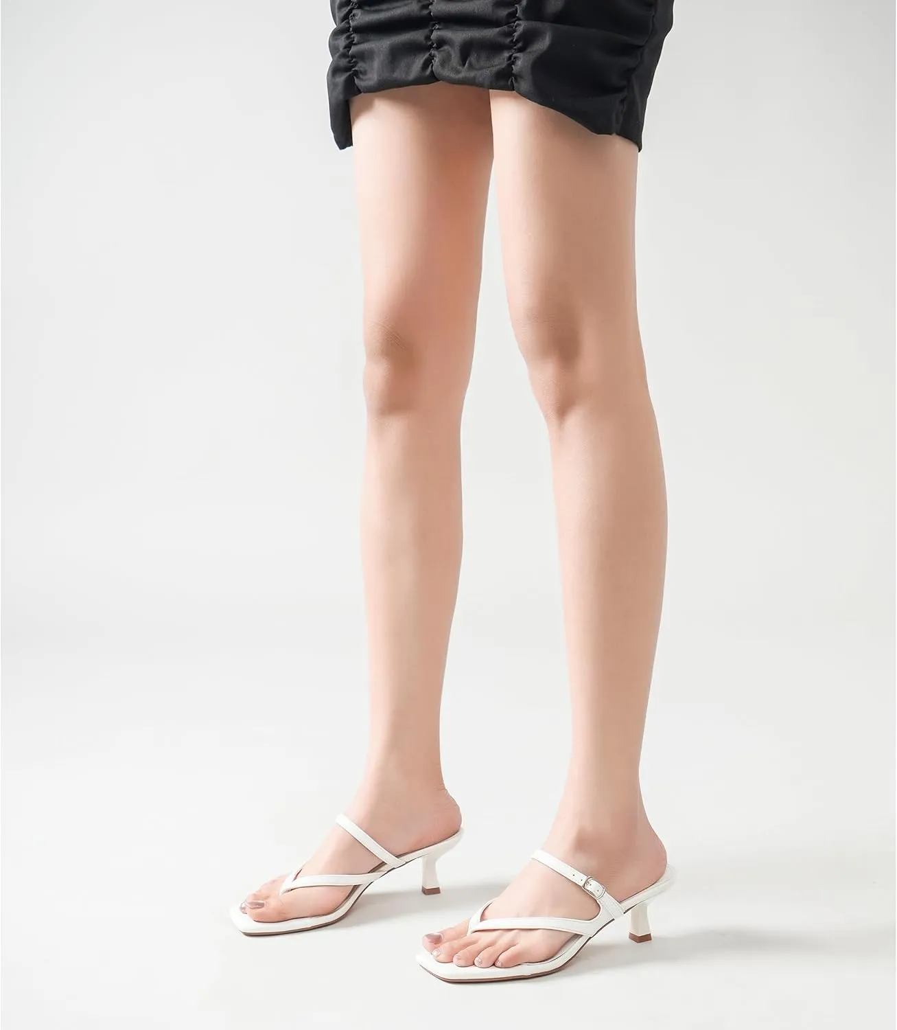 Women's Kitten Heels Sandals Flip Flops Low Heels Slip On Slides 1.8-2 Inch Heeled Square Open Toe Sandals for Women