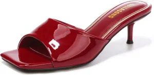 Women's Kitten Heels Sandals Low Heels Slip On Slides 2 Inch Heeled Square Open Toe Sandals for Women