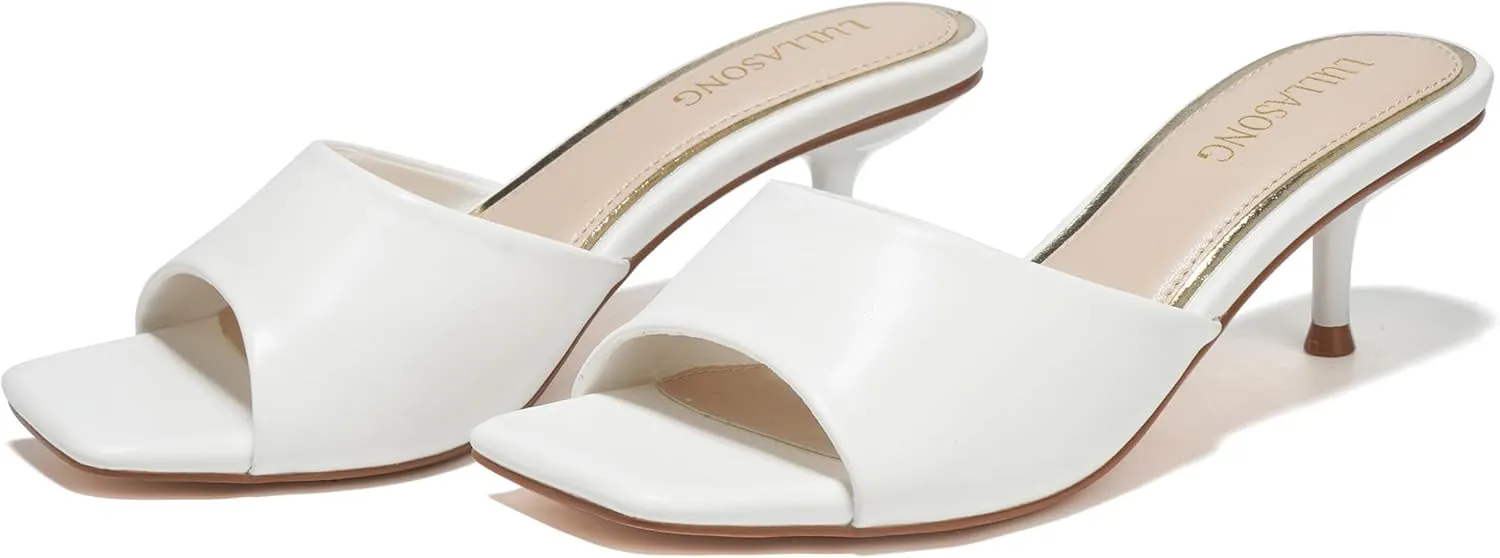 Women's Kitten Heels Sandals Low Heels Slip On Slides 2 Inch Heeled Square Open Toe Sandals for Women