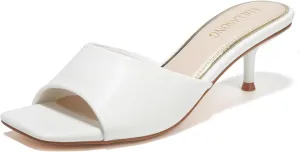 Women's Kitten Heels Sandals Low Heels Slip On Slides 2 Inch Heeled Square Open Toe Sandals for Women
