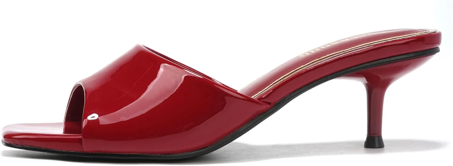 Women's Kitten Heels Sandals Low Heels Slip On Slides 2 Inch Heeled Square Open Toe Sandals for Women