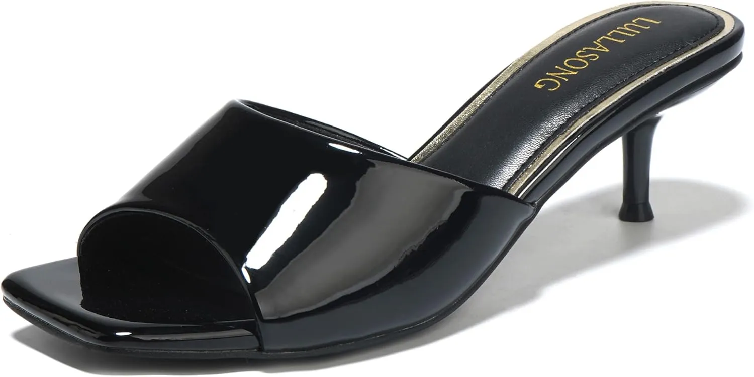 Women's Kitten Heels Sandals Low Heels Slip On Slides 2 Inch Heeled Square Open Toe Sandals for Women