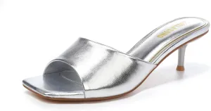 Women's Kitten Heels Sandals Low Heels Slip On Slides 2 Inch Heeled Square Open Toe Sandals for Women