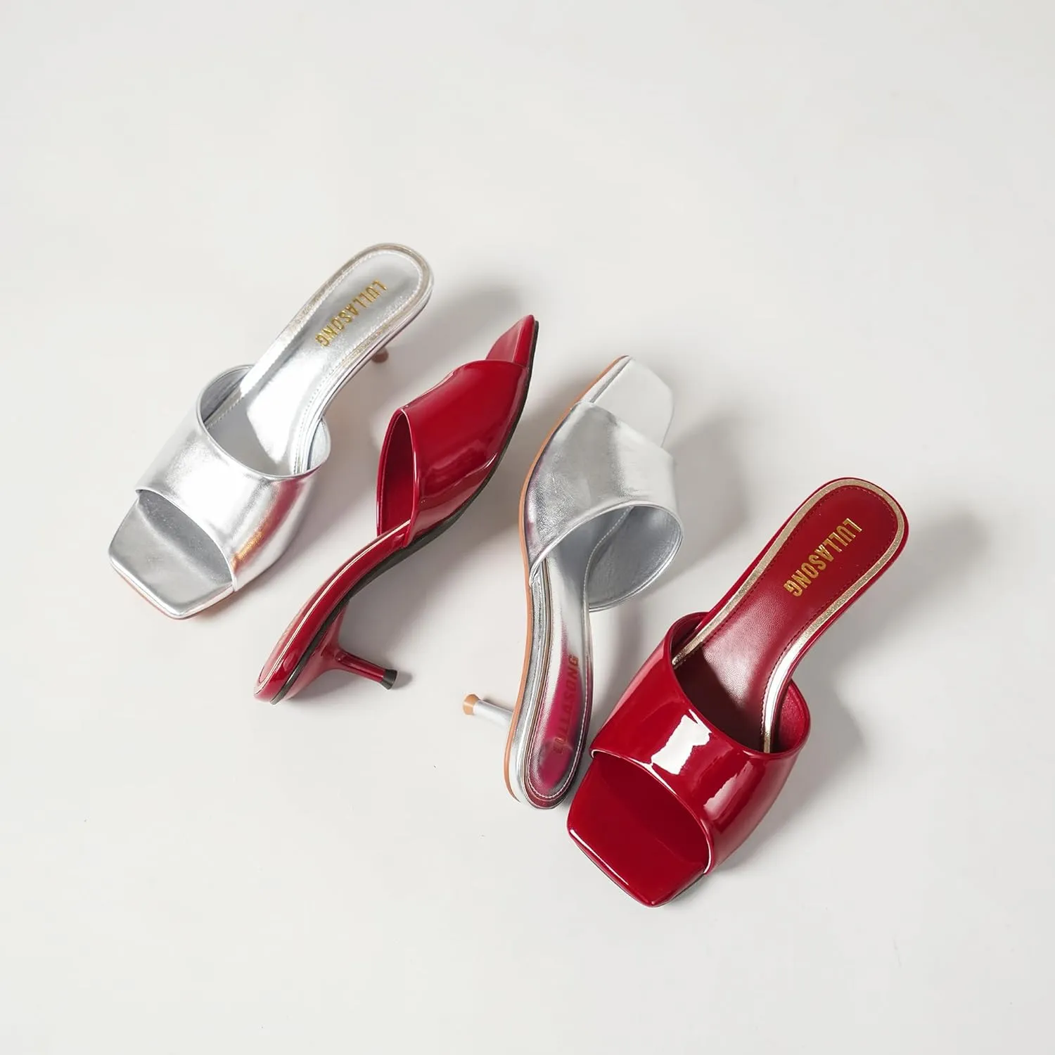 Women's Kitten Heels Sandals Low Heels Slip On Slides 2 Inch Heeled Square Open Toe Sandals for Women