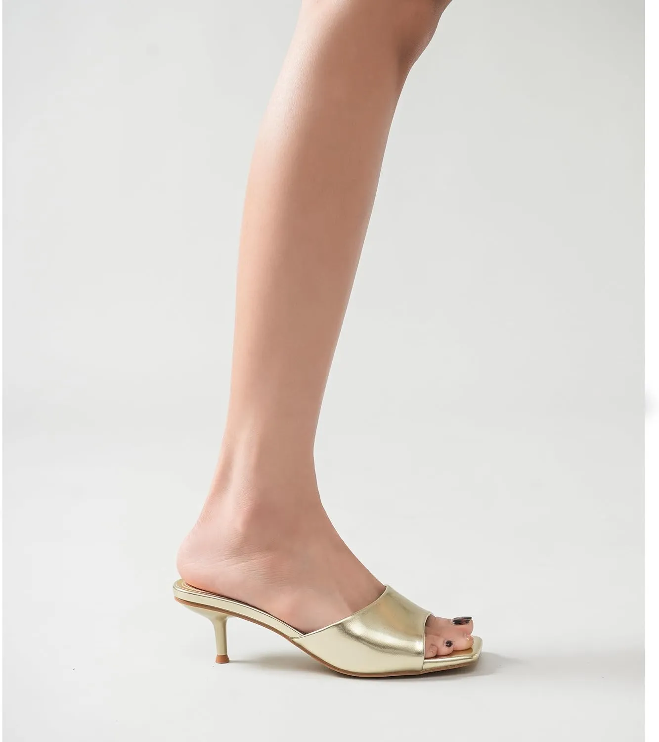 Women's Kitten Heels Sandals Low Heels Slip On Slides 2 Inch Heeled Square Open Toe Sandals for Women