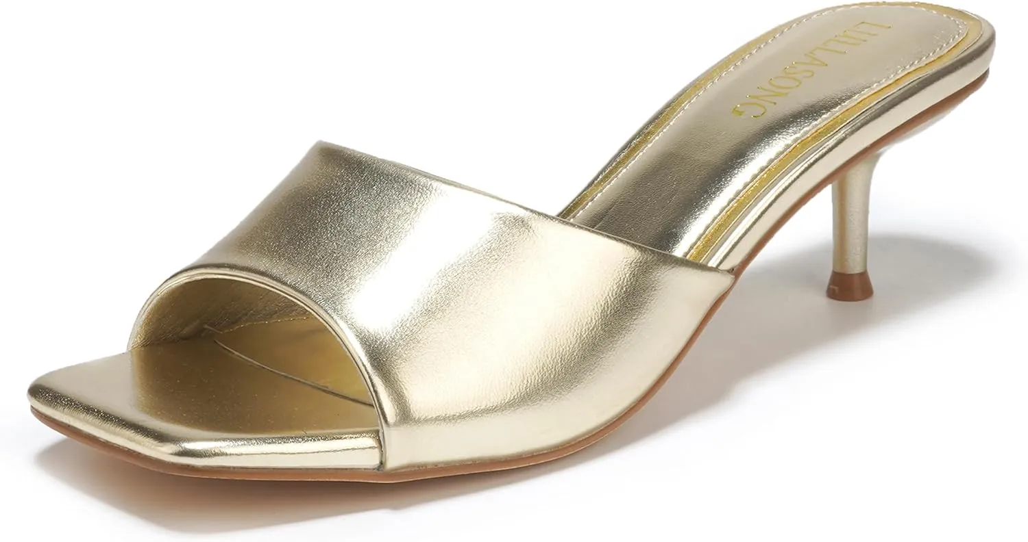 Women's Kitten Heels Sandals Low Heels Slip On Slides 2 Inch Heeled Square Open Toe Sandals for Women