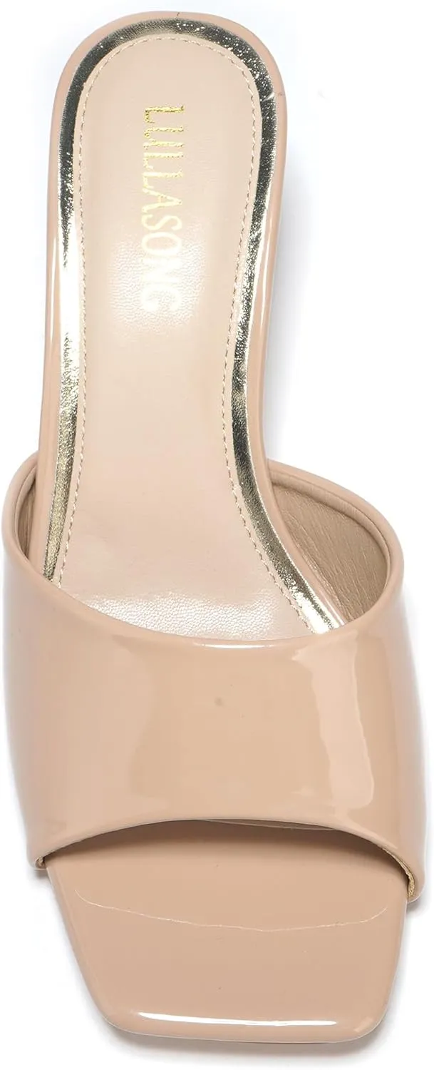 Women's Kitten Heels Sandals Low Heels Slip On Slides 2 Inch Heeled Square Open Toe Sandals for Women