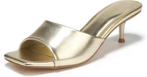 Women's Kitten Heels Sandals Low Heels Slip On Slides 2 Inch Heeled Square Open Toe Sandals for Women
