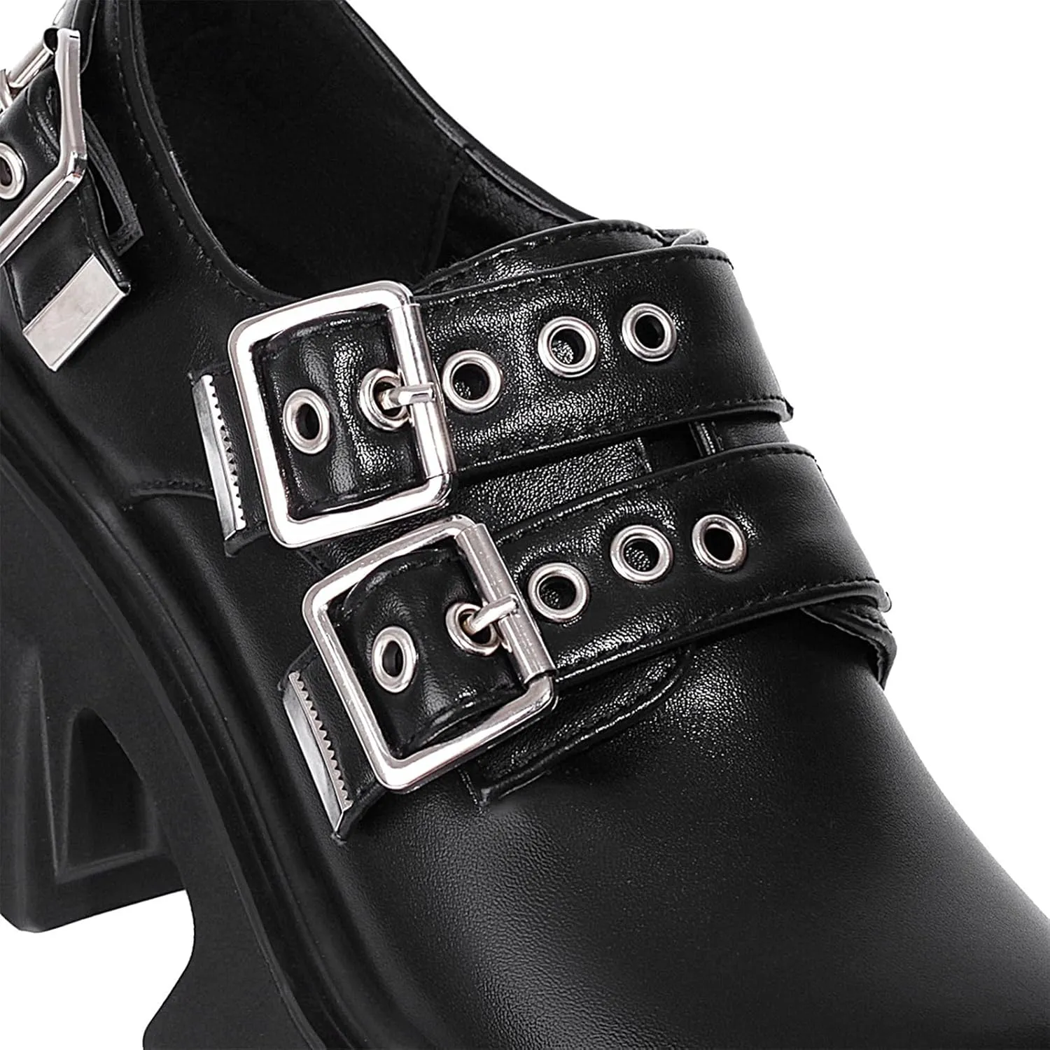 Women's Leather Platform Buckle Mary Jane Shoes Chunky Block Lug Sole Comfortable Slip-On Loafers Non-Slip Work Shoes