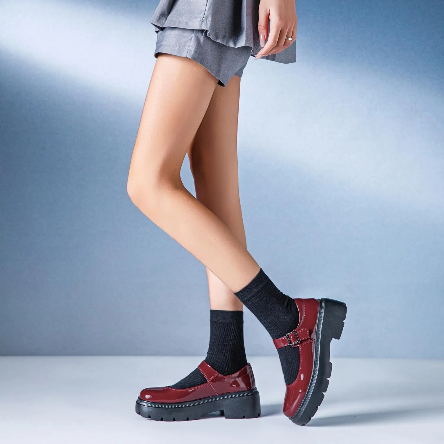 Womens Mary Jane Shoes Round Toe Ankle Buckle Strap Chunky Heel Platform Pumps Comfortable for Casual Dressy Party Work Oxfords