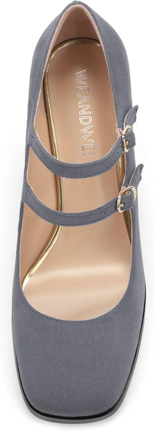 Women's Mary Jane Single Shoes, High Heeled Close Toe Pumps for Women, Comfortable Square Toe Dress Wedding Shoes