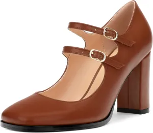 Women's Mary Jane Single Shoes, High Heeled Close Toe Pumps for Women, Comfortable Square Toe Dress Wedding Shoes