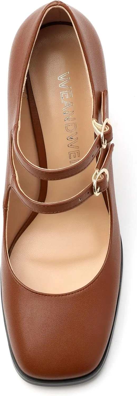 Women's Mary Jane Single Shoes, High Heeled Close Toe Pumps for Women, Comfortable Square Toe Dress Wedding Shoes