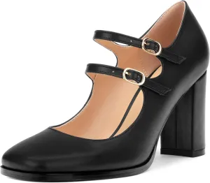 Women's Mary Jane Single Shoes, High Heeled Close Toe Pumps for Women, Comfortable Square Toe Dress Wedding Shoes