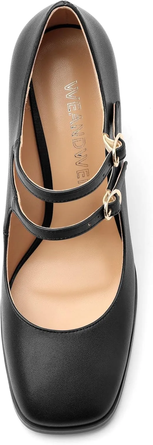 Women's Mary Jane Single Shoes, High Heeled Close Toe Pumps for Women, Comfortable Square Toe Dress Wedding Shoes