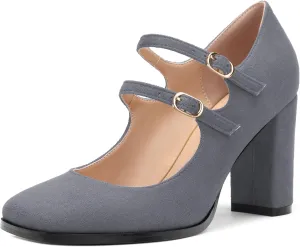 Women's Mary Jane Single Shoes, High Heeled Close Toe Pumps for Women, Comfortable Square Toe Dress Wedding Shoes