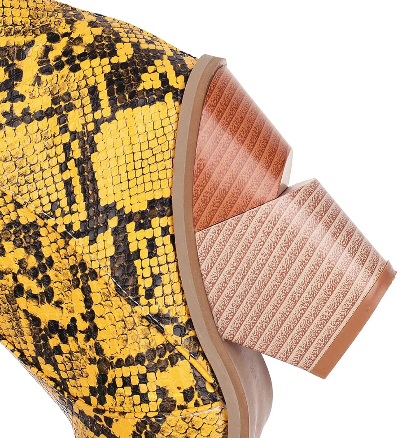 Women's Python Pattern Ankle Boots Mid Calf Pull On Low Chunky Heels Pointed Short Booties