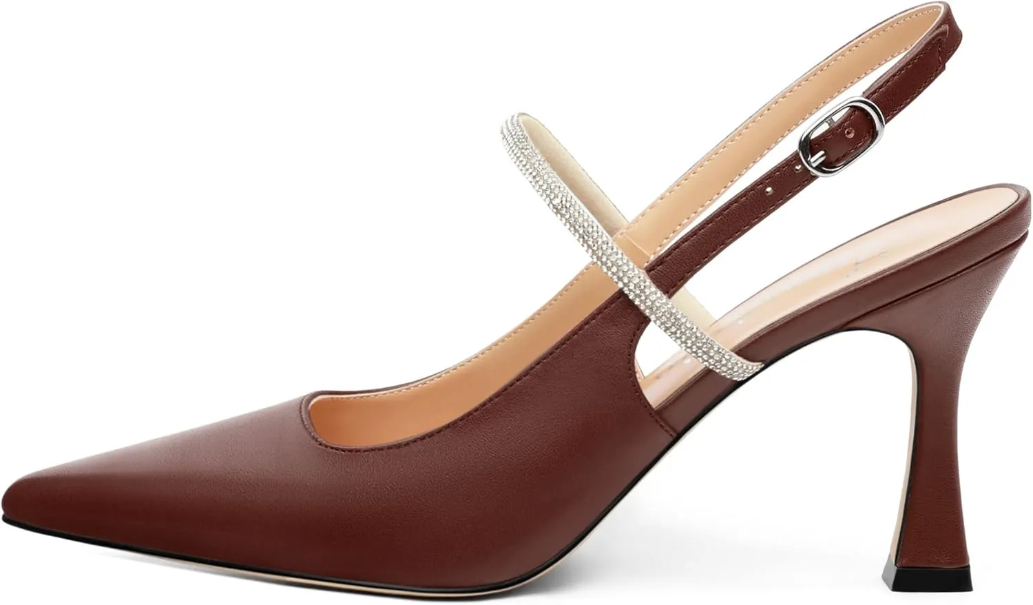 Women's Slingback Heels, Pointed Toe Kitten Heels Crystal Ankle Strap Adjustable Buckle Stiletto High Heel Pumps Dress Shoes for Women Office Wedding Party 3.35''