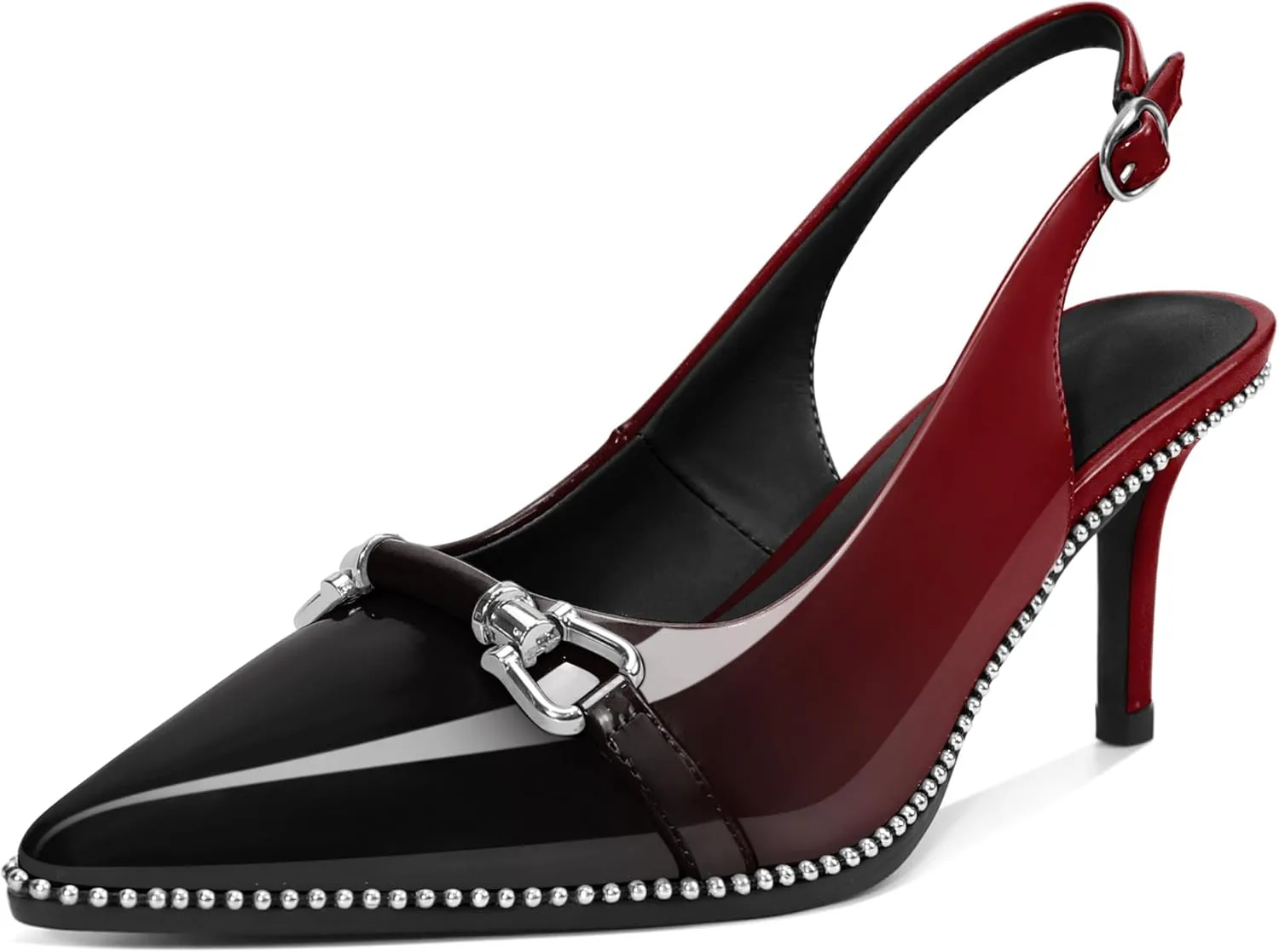 Women's Slingback Heels Sliver Beaded Kitten Pumps Closed Pointed Toe Stiletto Mid Heels Dress Bridal Wedding Comfortable 2.5 Inch Sandals