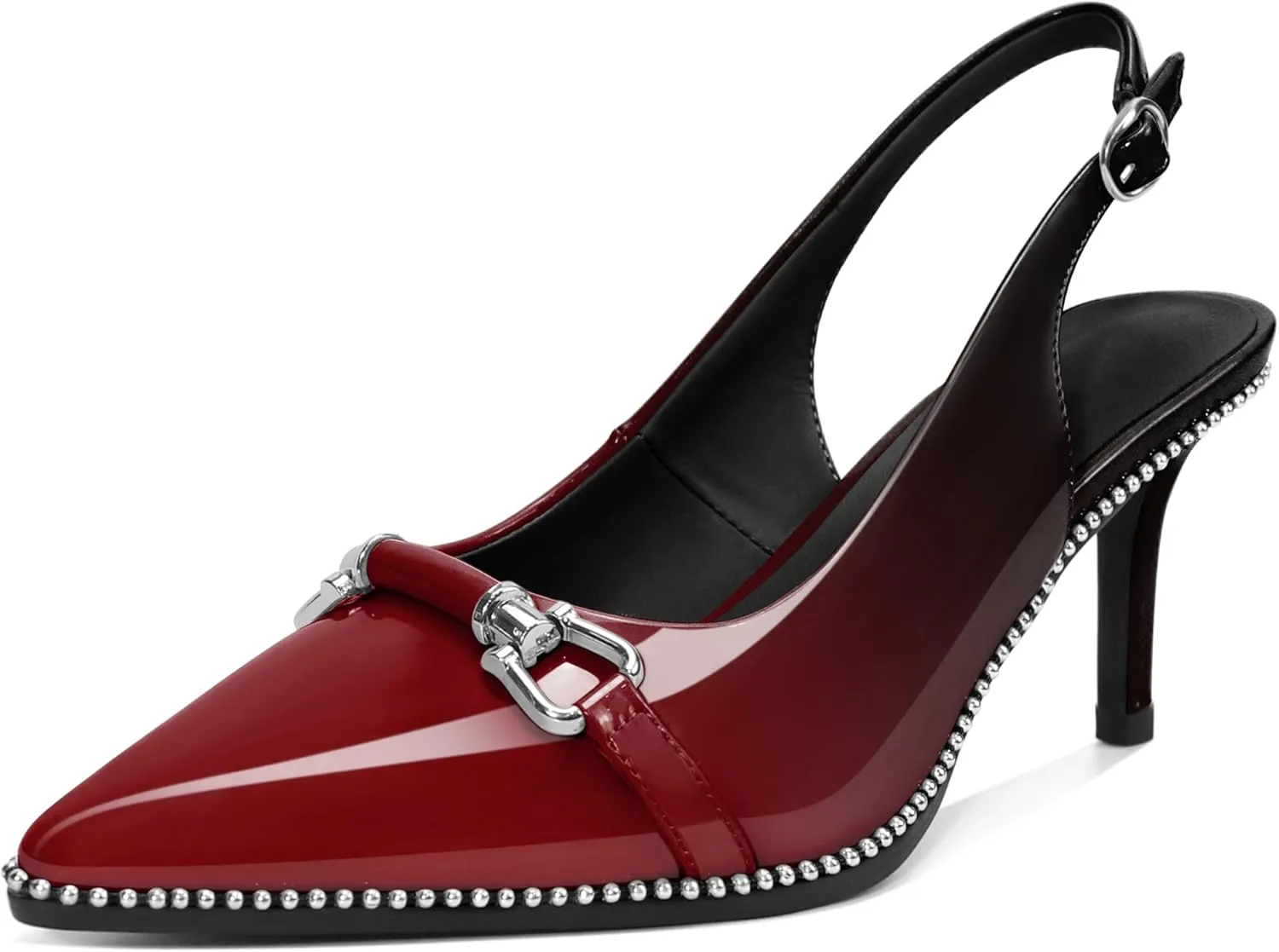 Women's Slingback Heels Sliver Beaded Kitten Pumps Closed Pointed Toe Stiletto Mid Heels Dress Bridal Wedding Comfortable 2.5 Inch Sandals
