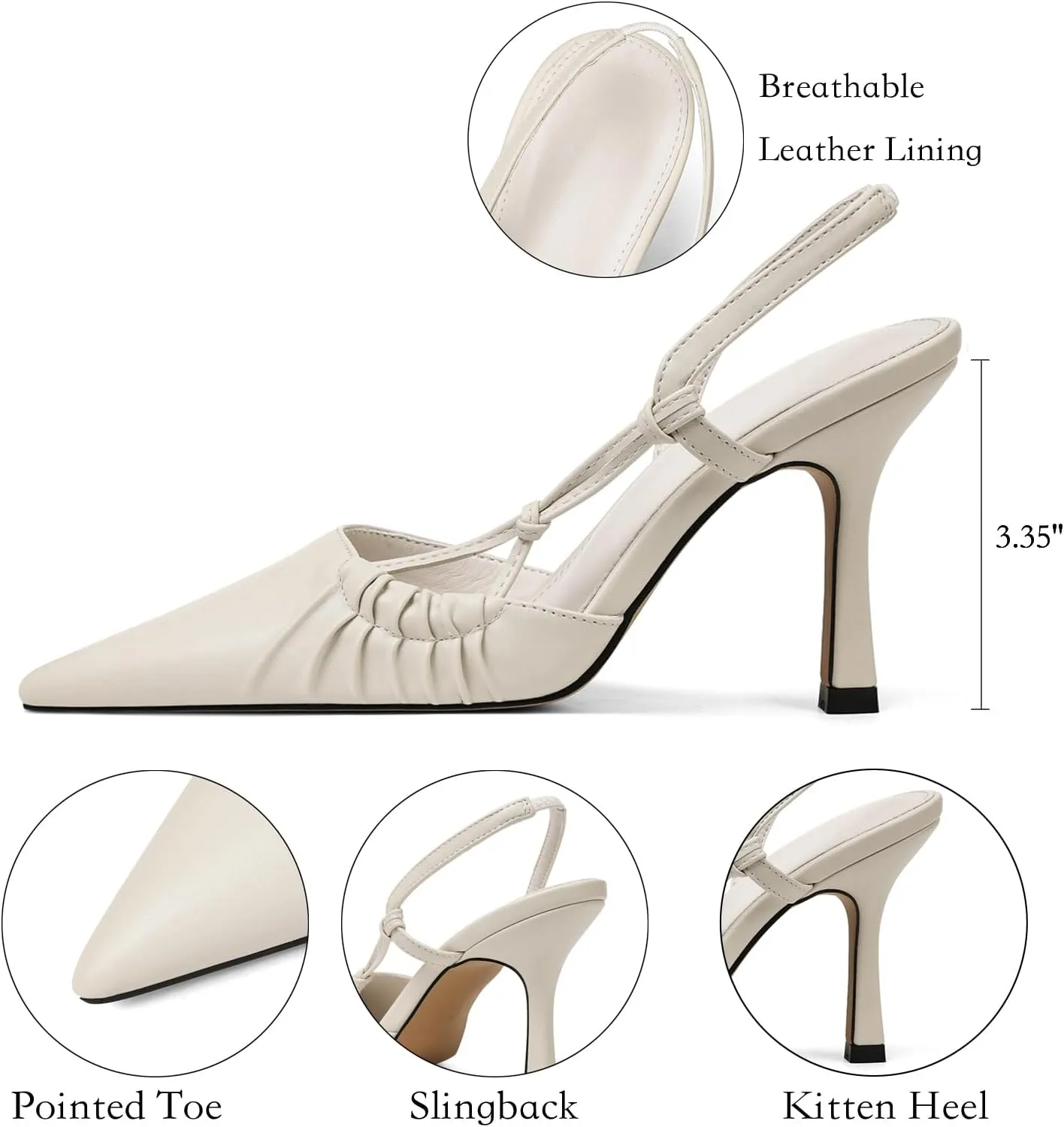 Womens Slingback Kitten Heel Closed Pointed Toe Stiletto Pumps 2025 Ankle Strap for Wedding Party Daily Dress Shoes