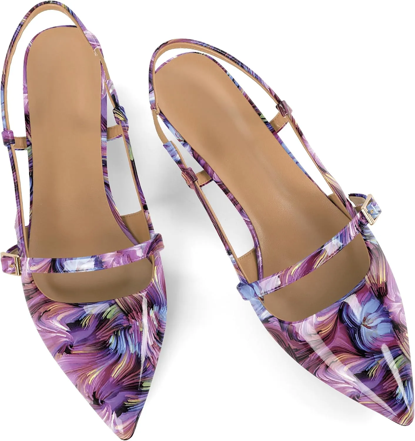 Women's Slingback Kitten Heels Mary Jane Heels Pointed Toe Heel Low Heel Pumps 1.4 Inch Fashion Retro Dress Shoes
