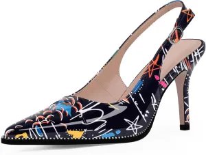 Women's Slingback Stiletto High Heels Pointed Toe Patent Leather Dress Pumps
