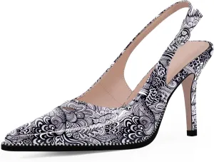 Women's Slingback Stiletto High Heels Pointed Toe Patent Leather Dress Pumps