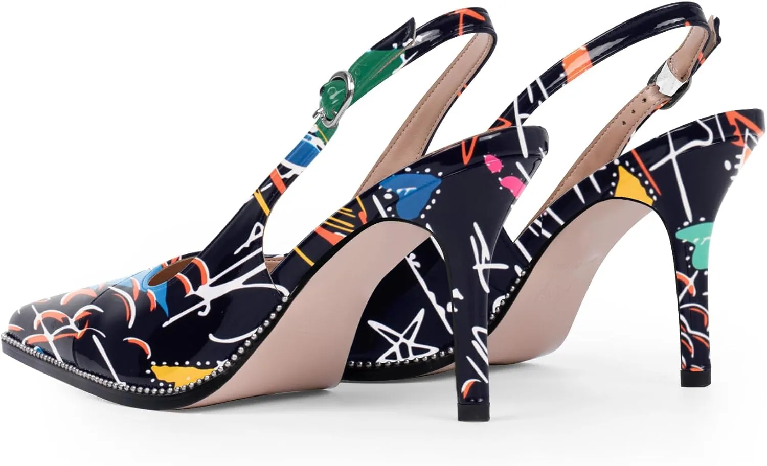 Women's Slingback Stiletto High Heels Pointed Toe Patent Leather Dress Pumps