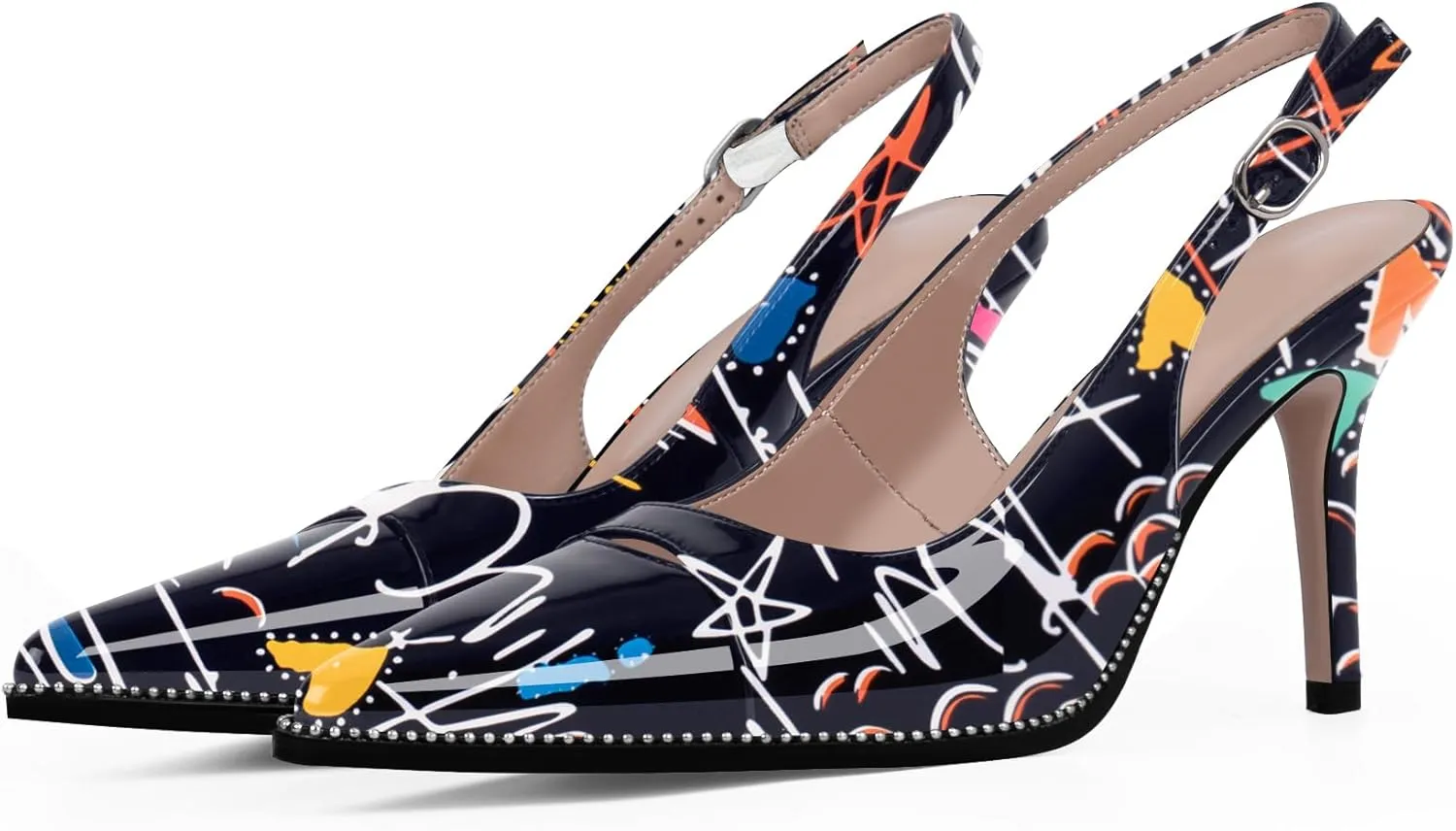 Women's Slingback Stiletto High Heels Pointed Toe Patent Leather Dress Pumps