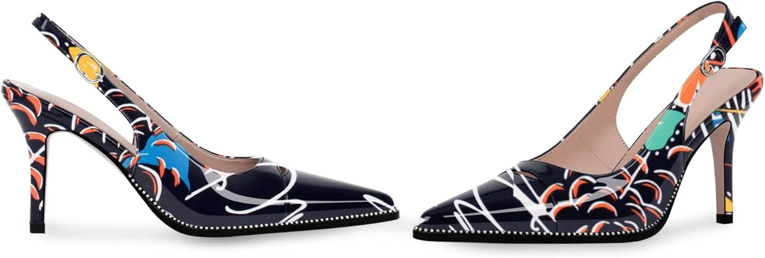 Women's Slingback Stiletto High Heels Pointed Toe Patent Leather Dress Pumps