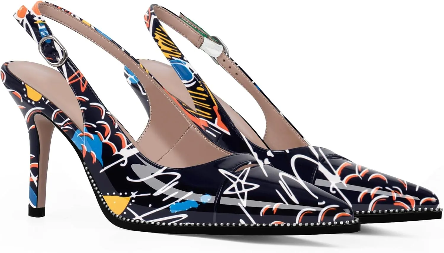 Women's Slingback Stiletto High Heels Pointed Toe Patent Leather Dress Pumps