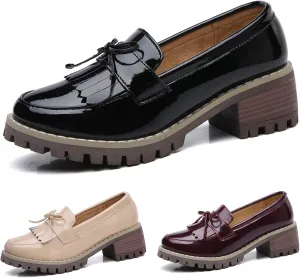 Women's Smooth Tassel Loafers,Slip-On Non-Slip Wedge Heel Platform Oxford Shoes