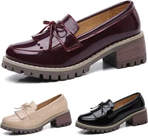 Women's Smooth Tassel Loafers,Slip-On Non-Slip Wedge Heel Platform Oxford Shoes