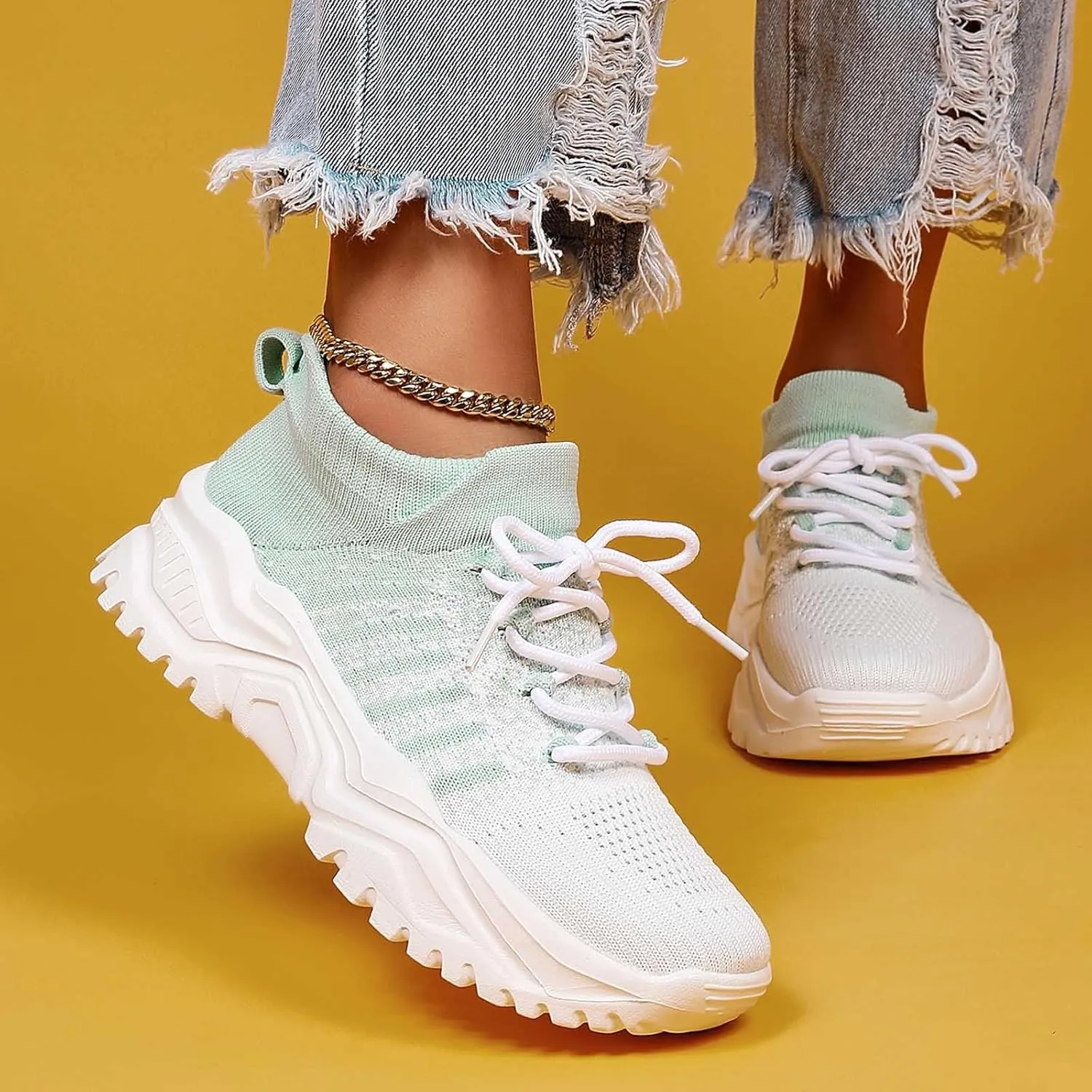 Women's Solid Color Fashion Four Season Lace Up Sneakers Solid Color Flying Woven Running Shoes Womens Rave Shoes