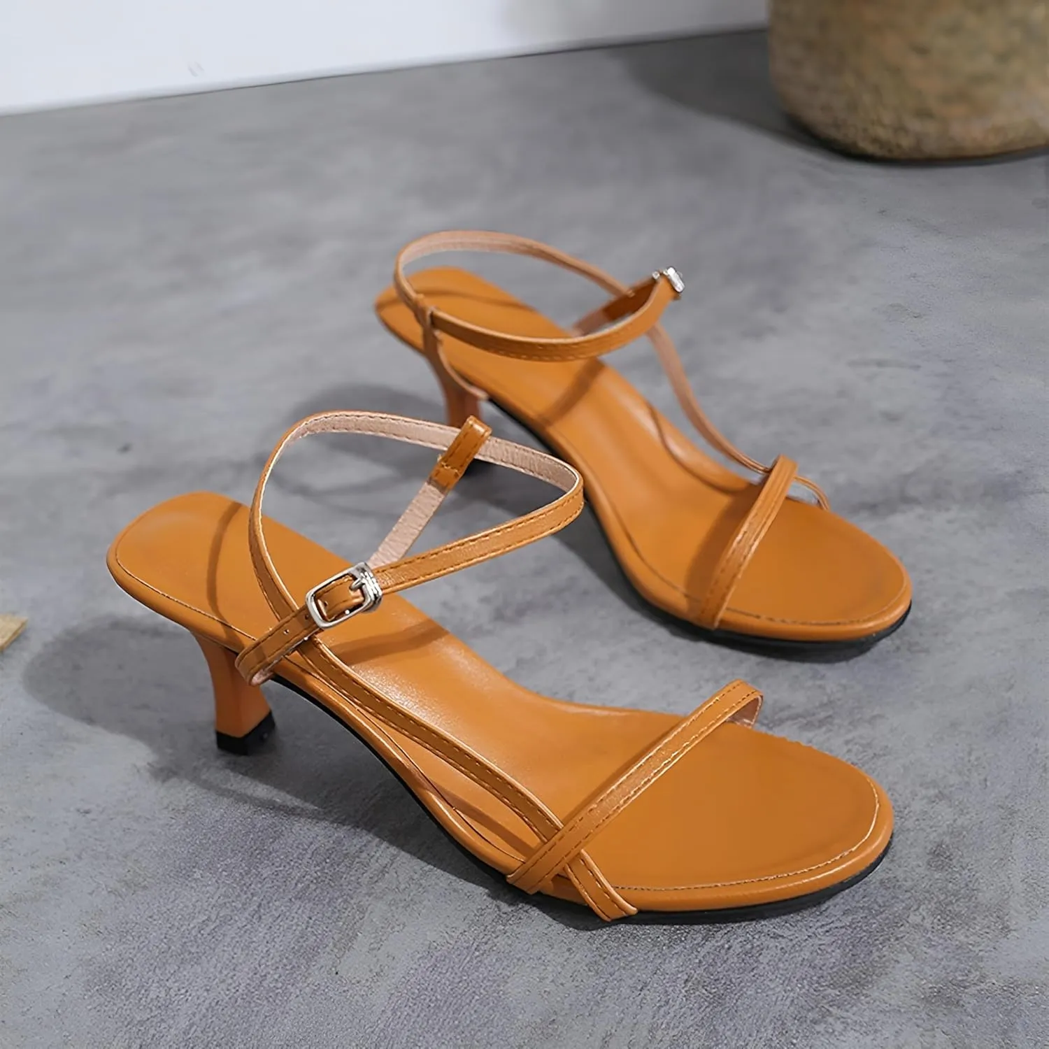 Womens Strappy Kitten Heels Dressy Sandals Low Heel Open Toe Ankle Strap Party Wedding Dress Shoes