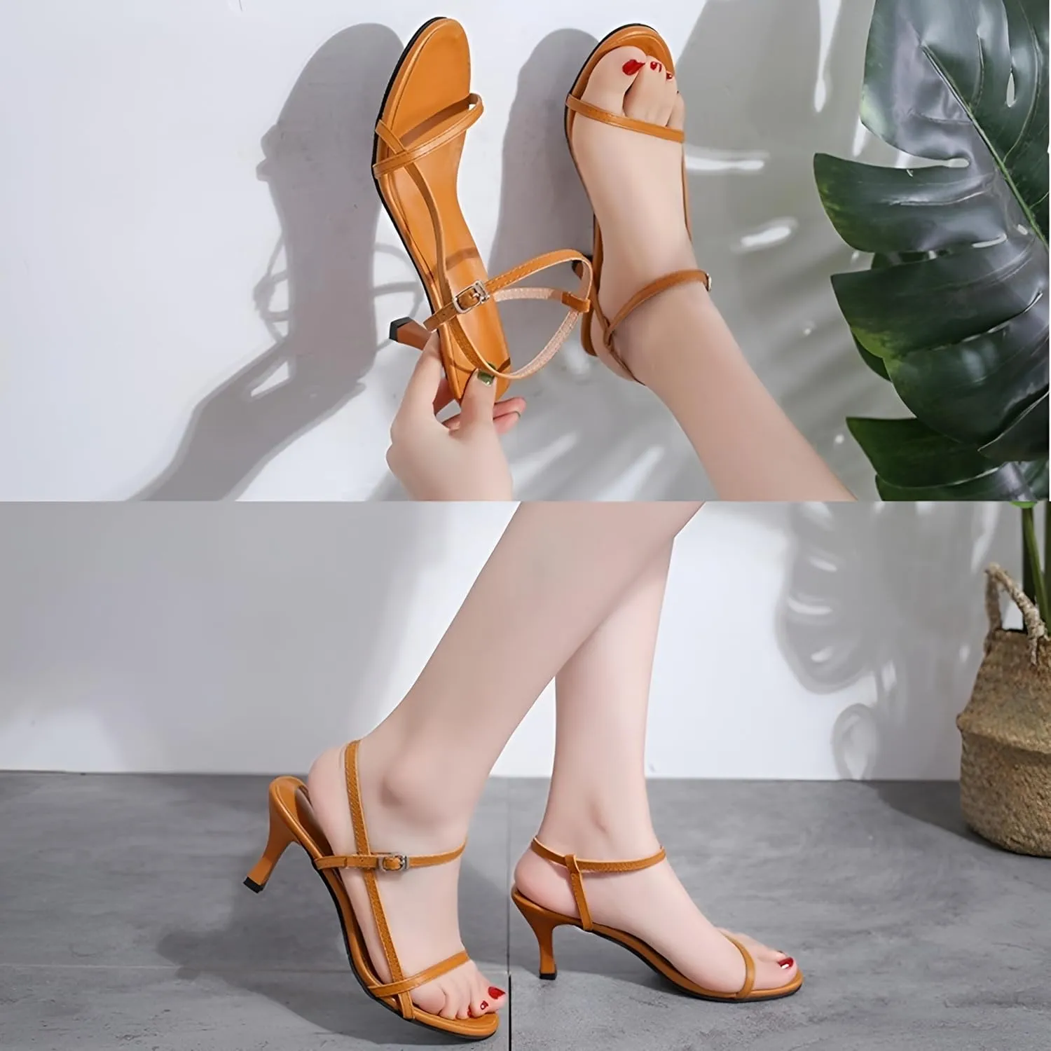 Womens Strappy Kitten Heels Dressy Sandals Low Heel Open Toe Ankle Strap Party Wedding Dress Shoes