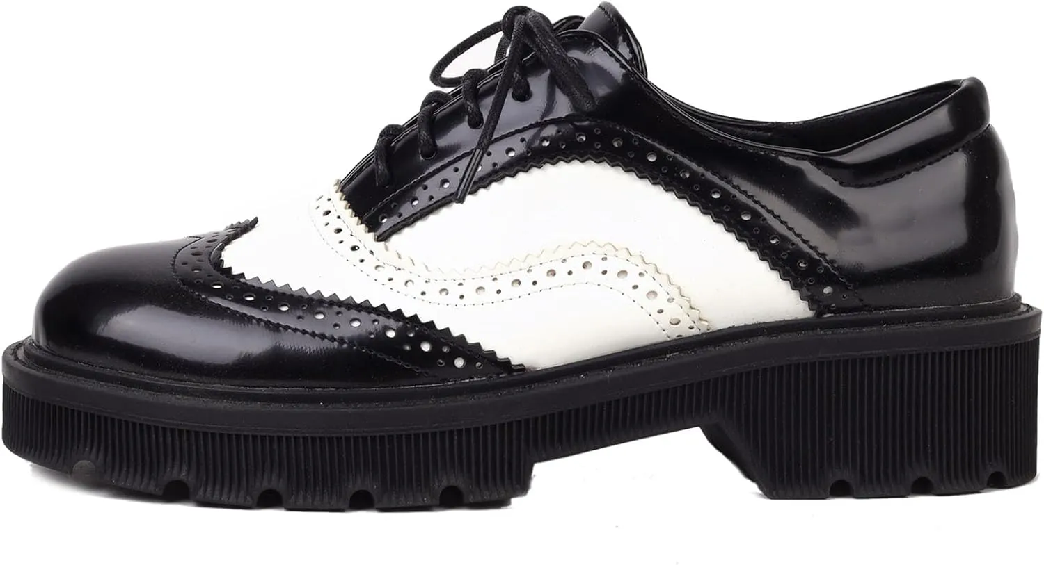 Women's Wingtip Two Tone Oxfords Chunky Low Heels Brogues Retro Round Toe Saddles Shoes