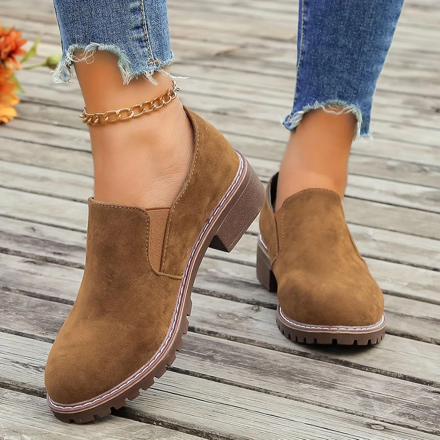 Work Boots Women's Suede Ankle Boots Zipper Heel Thick Booties Casual Outdoor Pull On Bootie Comfortable Winter