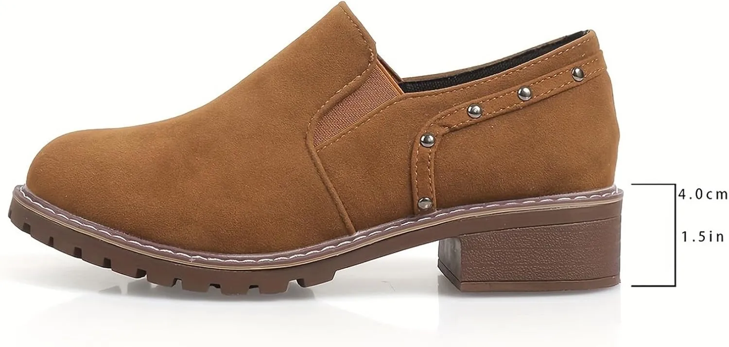 Work Boots Women's Suede Ankle Boots Zipper Heel Thick Booties Casual Outdoor Pull On Bootie Comfortable Winter